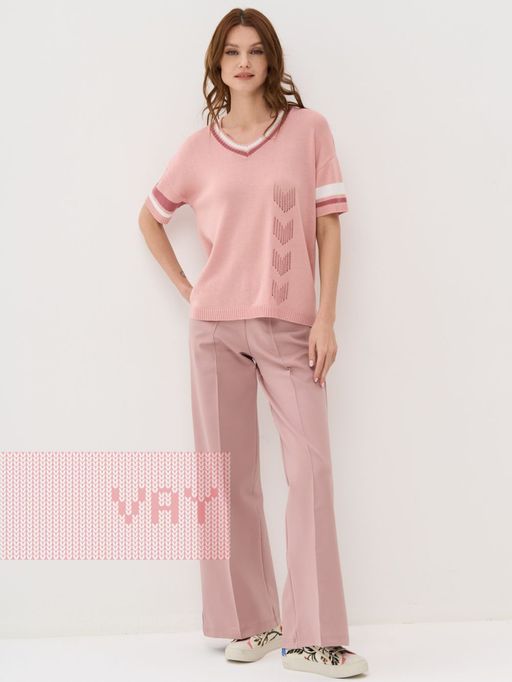 Джемпер женский 5231-41347. 36555/9839/2095 пудра/тёмная пудра/белый