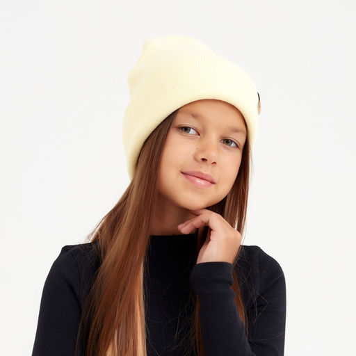 Шапка детская MINAKU: Cozy Winter с отворотом, цвет экрю, размер 52-56 (5-7 лет)