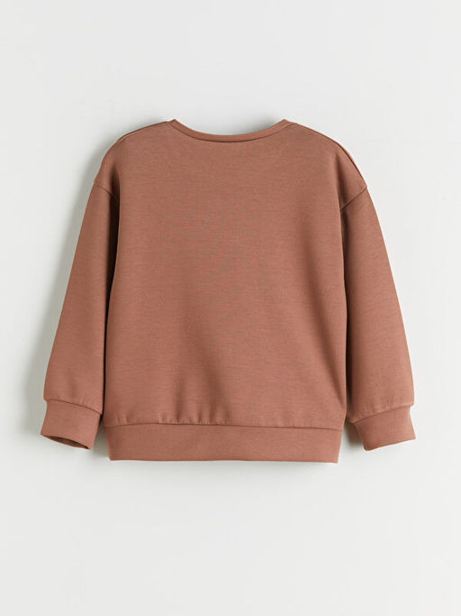 Bisiklet Yaka Stitch ve Angel Bask?l? K?z ?ocuk Sweatshirt