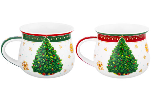 Набор 2 кружек 250 мл 11*8,5*7 см Новогодняя елка зеленый + красный узор, бочонок, NEW BONE CHINA - Elan gallery фото 10