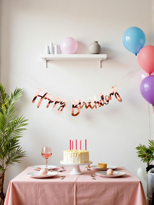 Цена за 3 шт. Гирлянда на ленте «Happy Birthday», розовое золото
