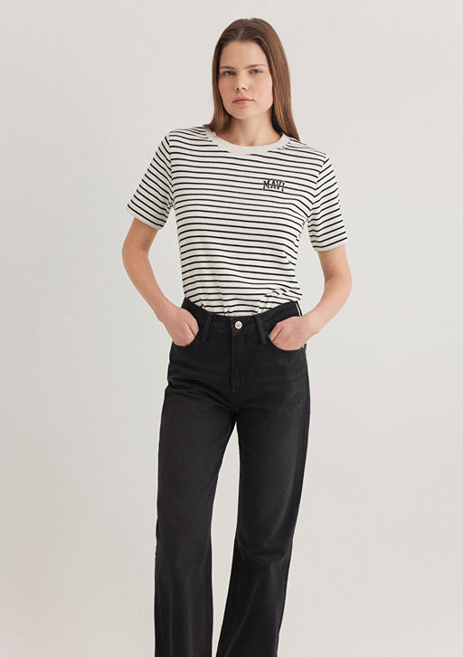 Mavi Logo Bask?l? Siyah Cizgili Tisort  фото 2