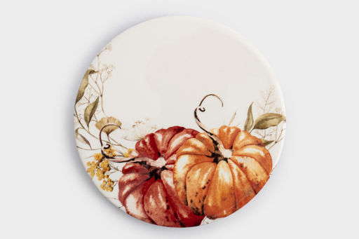 Подставка под кружку, 11 см, круглая, керамика/пробка, белая, Тыквы, Light pumpkin