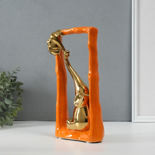 Фигурка керамика «Слон со слонёнком - опора. Прямоугольник», оранжевый с золотом, 5.5×13.5×26 см