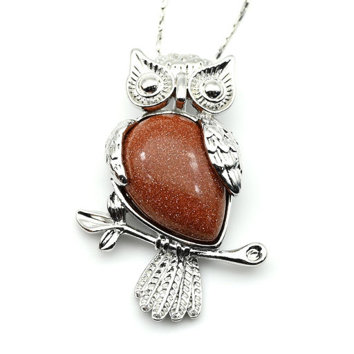 Подвеска в металле с авантюрином "Филин" 25*35мм