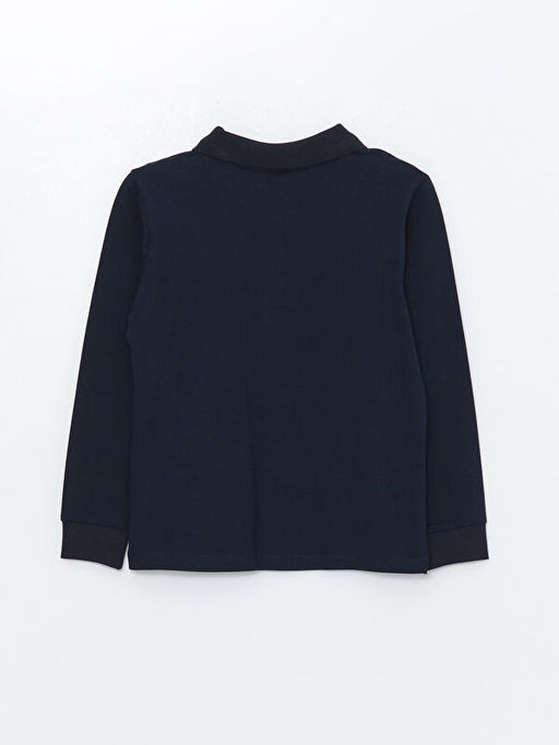 Polo Yaka Bask?l? Uzun Kollu Erkek ?ocuk Ti??rt