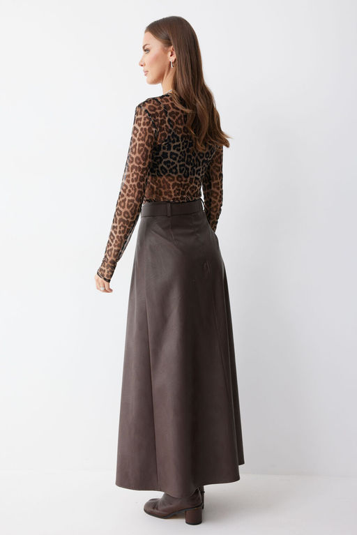 Юбка Lyushe 4187 из экокожи коричневая макси  фото 8