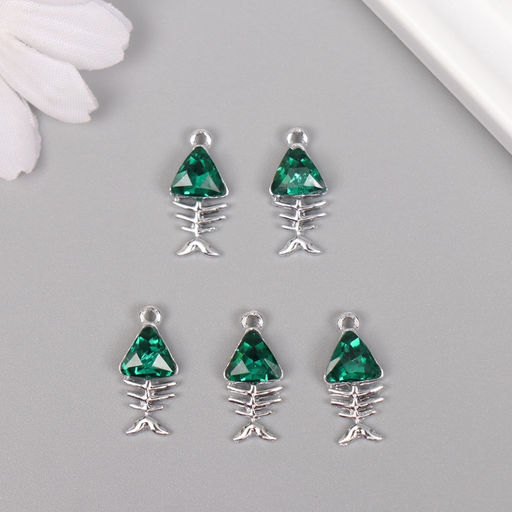 Цена за 5 шт. Декор для творчества металл Скелет рыбы, серебро, зелёный, 1.90.90.5 см - Арт узор фото 3