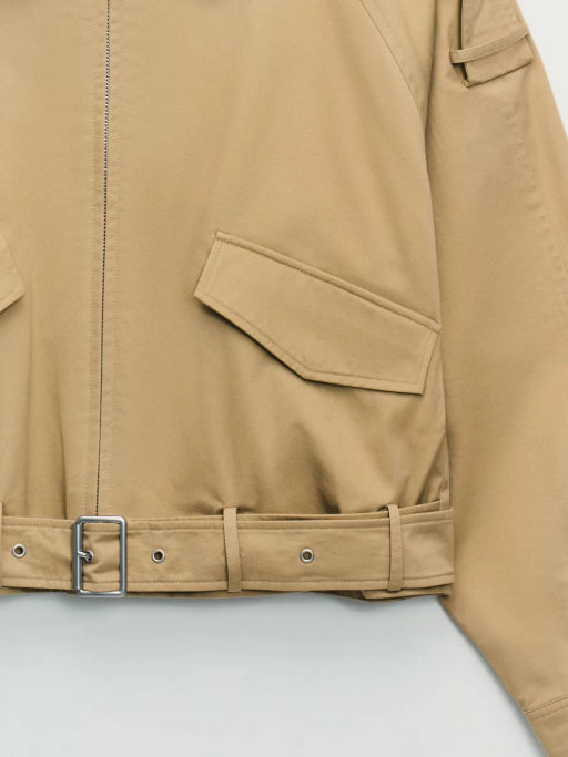 Хлопковая укороченная куртка с ремнем / Zarina  фото 13