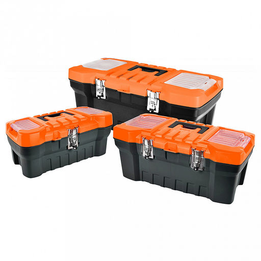 "Expert" Контейнер-ящик для инструментов пластмассовый 56х28х23,5см, металлический замок, черный/оранжевый (Россия)