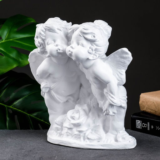 Фигура гипс Ангел и Фея с розой, белый, 12?26?24 см