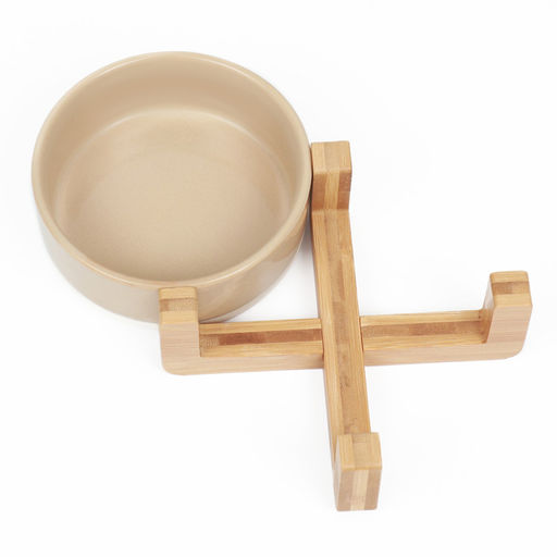 Миска керамическая на подставке 450 мл 13 х 5 см бежевая с белым - Пижон фото 4