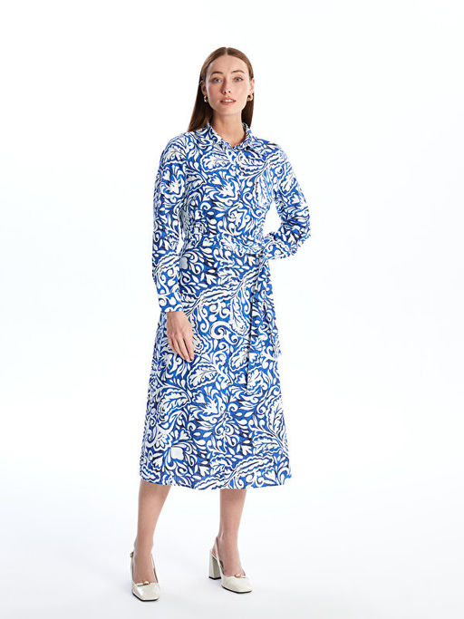 Desenli Uzun Kollu Kad?n G?mlek Elbise