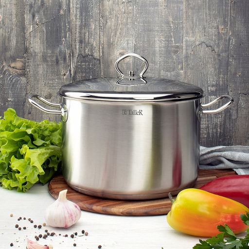 Кастрюля из нержавеющей стали 8л, д26см, h16,5см, дно д24,3см, s4мм, металлическая крышка, пароотвод, капсулированное дно с алюминиевой вставкой, матовая полировка внутри и снаружи, зеркальная полировка у крышки, мерная шкала, пэт пакет, TalleR (Ки - Домашняя мода фото 3