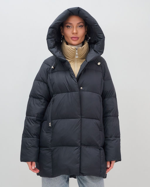 Куртка двубортная женская зимняя с капюшоном черного цвета 7736Ch Бренд: Visdeer  фото 2