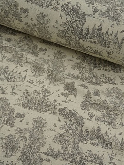 Хлопколен Туаль де Жуи - прованс цв.кофейный (на суровом), ш.1.4м, лен-15%, хл-85%, 125гр/м.кв