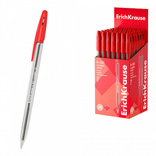 Цена за 24 шт. Набор из 4 ручек шариковых ErichKrause R-301 Stick Classic 1.0, цвет чернил: синий, черный, красный, зеленый (в пакете)