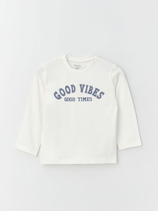 Bisiklet Yaka Bask?l? Uzun Kollu Erkek Bebek Ti??rt