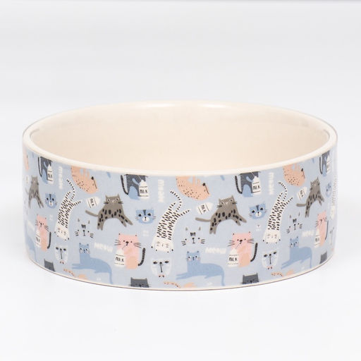 Миска керамическая Абстракция котов 300 мл - 11.511.55 см, голубая/белая - Пижон фото 3
