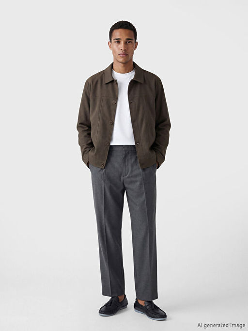 Loose Fit G?mlek Yaka Erkek Mont