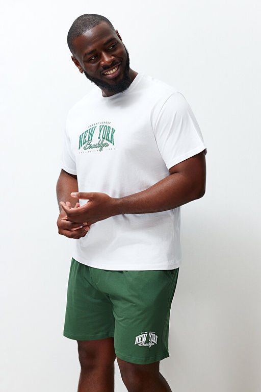 Ekru Ye_il Regular Fit Bask_l_ B_y_k Beden _ortlu Pijama Tak_m_ TMNSS24AI00005 - Trendyolmilla фото 2