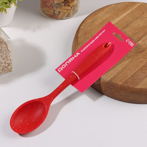 Ложка силиконовая гарнирная Доляна Гранат, 28,5 см, цвет красный  фото 3