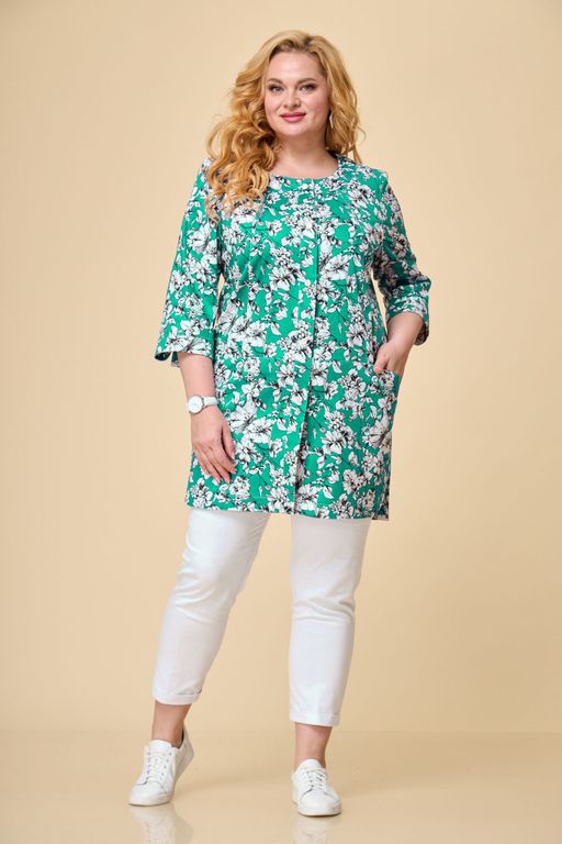 Жакет БелЭльСтиль 756 зелено белые цветы фото 2