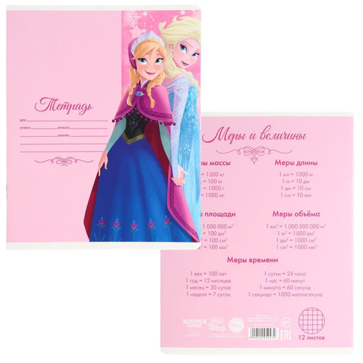 Цена за 20 шт. Тетрадь в клетку 12 листов, 5 видов МИКС, обложка мелованный картон, «Холодное сердце»