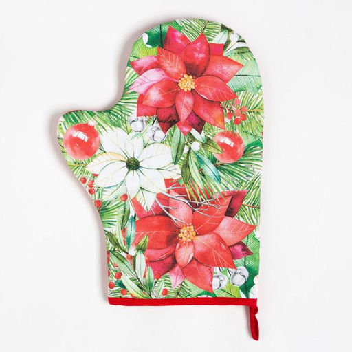 Набор кухонный Christmas red flowers варежка-прихватка 20х28см, прихватка 19х19см, 100% хлопок - Этель фото 2