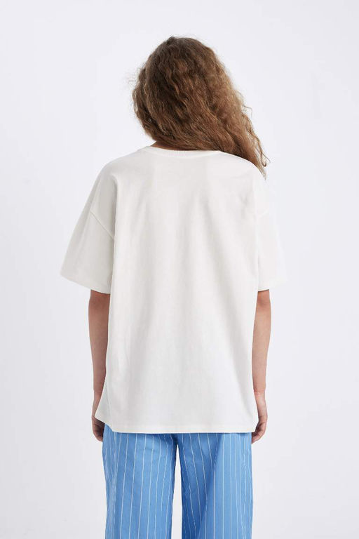 Широкая футболка Oversize с круглым вырезом и короткими рукавами с принтом - Defacto фото 6