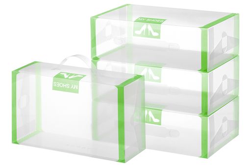 Набор 4 коробок для хранения женской обуви 30*18*10 см Салатовая кайма складные, с ручкой - Elan gallery фото 3