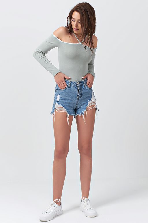 Боди трикотажное с длинным рукавом мятное - Fly фото 4