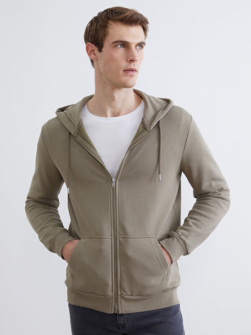 Kap??onlu Uzun Kollu Erkek Fermuarl? Sweatshirt
