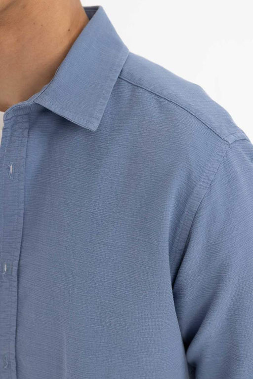 Рубашка Slim Fit из хлопка с длинными рукавами - Defacto фото 5