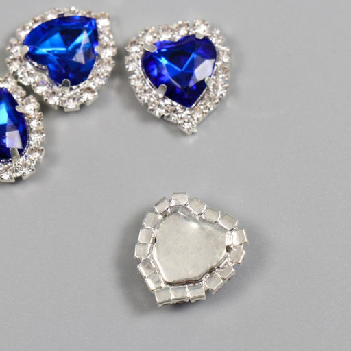 Цена за 5 шт. Декор для творчества металл «Медальон сердце в стразах», синий, 1.8×1.7 см