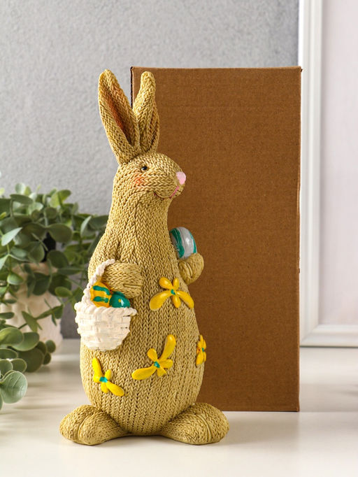 Фигурка полистоун Зайка вязанный с пасхальными яичками, 8?10.5?23 см