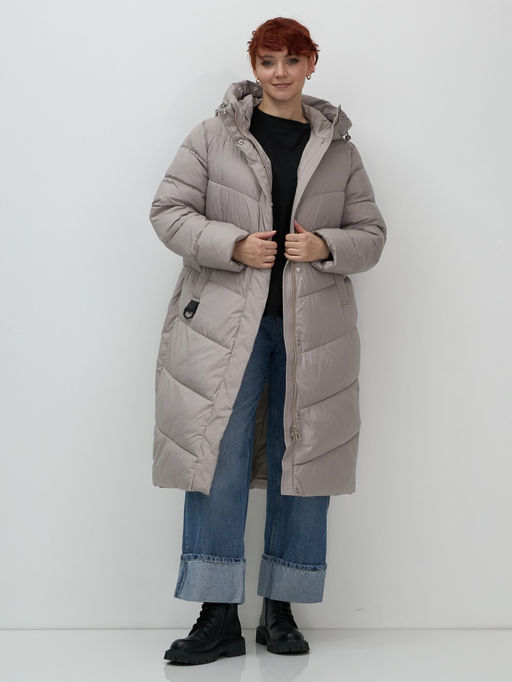 Пальто зимнее утепленное с капюшоном женское серого цвета 7623Sr - Visdeer фото 15