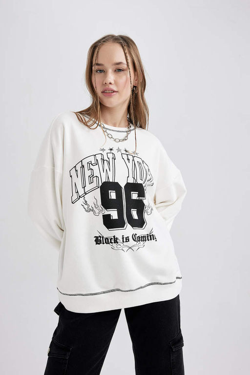Толстый толстый свитшот Cool Oversize с круглым вырезом - Defacto фото 3