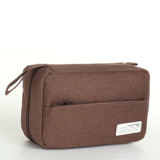 Косметичка-несессер дорожная на молнии, с карманом, крючком, ручкой, коричневая - Simaland фото 3