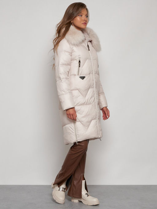 Пальто утепленное с капюшоном зимнее женское бежевого цвета 13305B - Visdeer фото 4