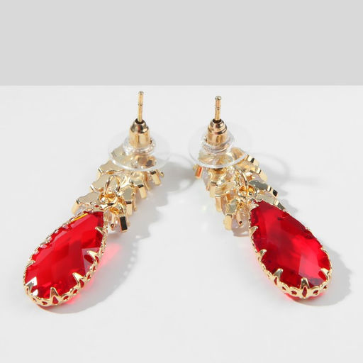 Серьги со стразами Эдем гроздь, цвет красно-белый в золоте - Queen fair фото 2