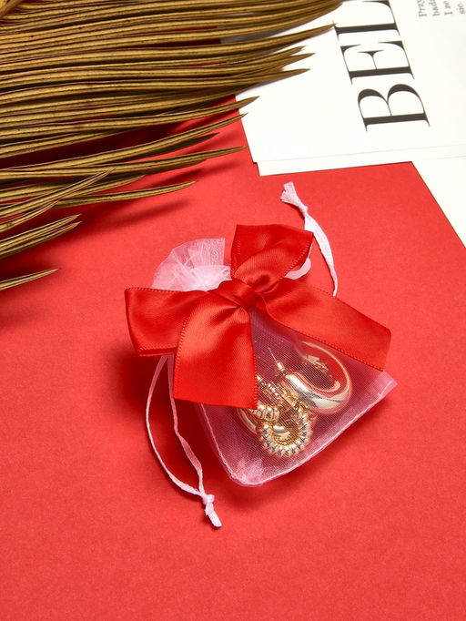 Цена за 50 шт. Мешочек подарочный «Бант органза», 7×9 см, бело-красный