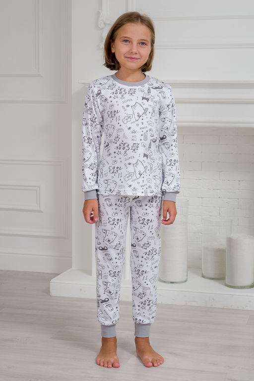 Пижама подростковая из интерлока Потешка котик серый