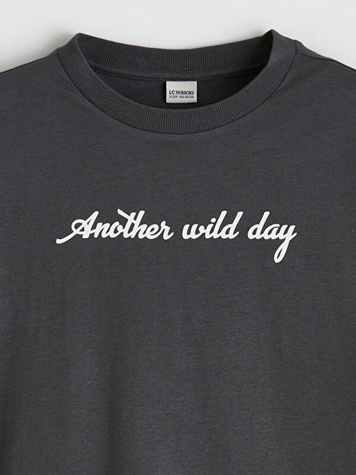 Bisiklet Yaka Erkek ?ocuk Bask?l? Ti??rt