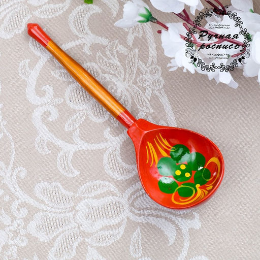 Цена за 2 шт. Ложка деревянная Краснушка, полубасок, красный фон