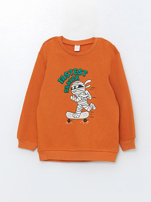 Bisiklet Yaka Bask?l? Erkek ?ocuk Sweatshirt