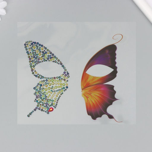 Наклейка - стразы на лицо Пара крыльев желтой бабочки, 16?17 см