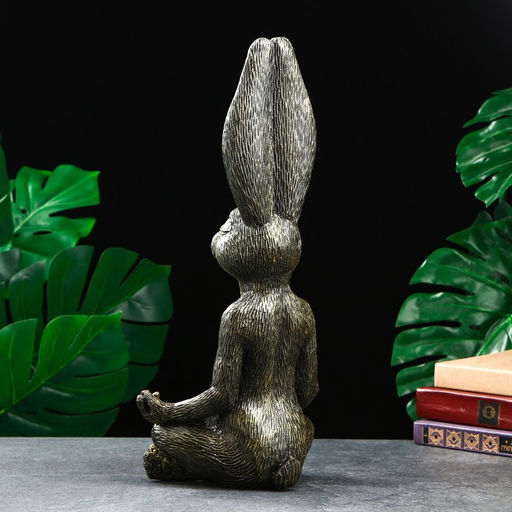 Фигура - подставка для мелочей полистоун «Заяц с лотосом», 20×16×43 см, под золото