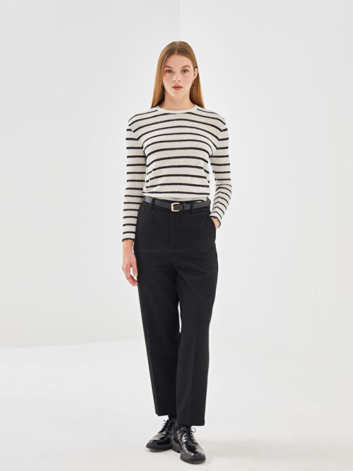 Bisiklet Yaka ?izgili Kad?n Kazak