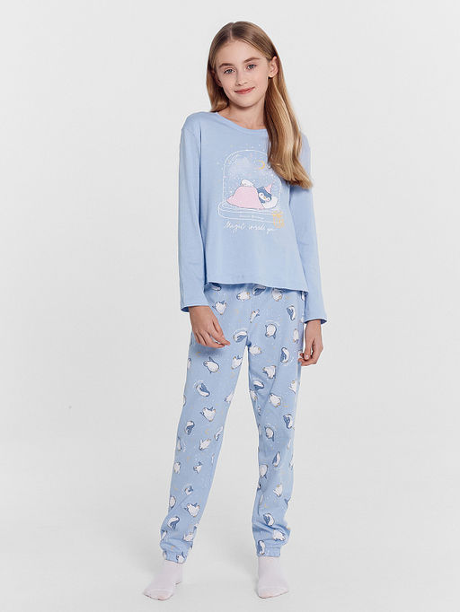 Пижама для девочек голубая с принтом пингвины - Mark formelle фото 2